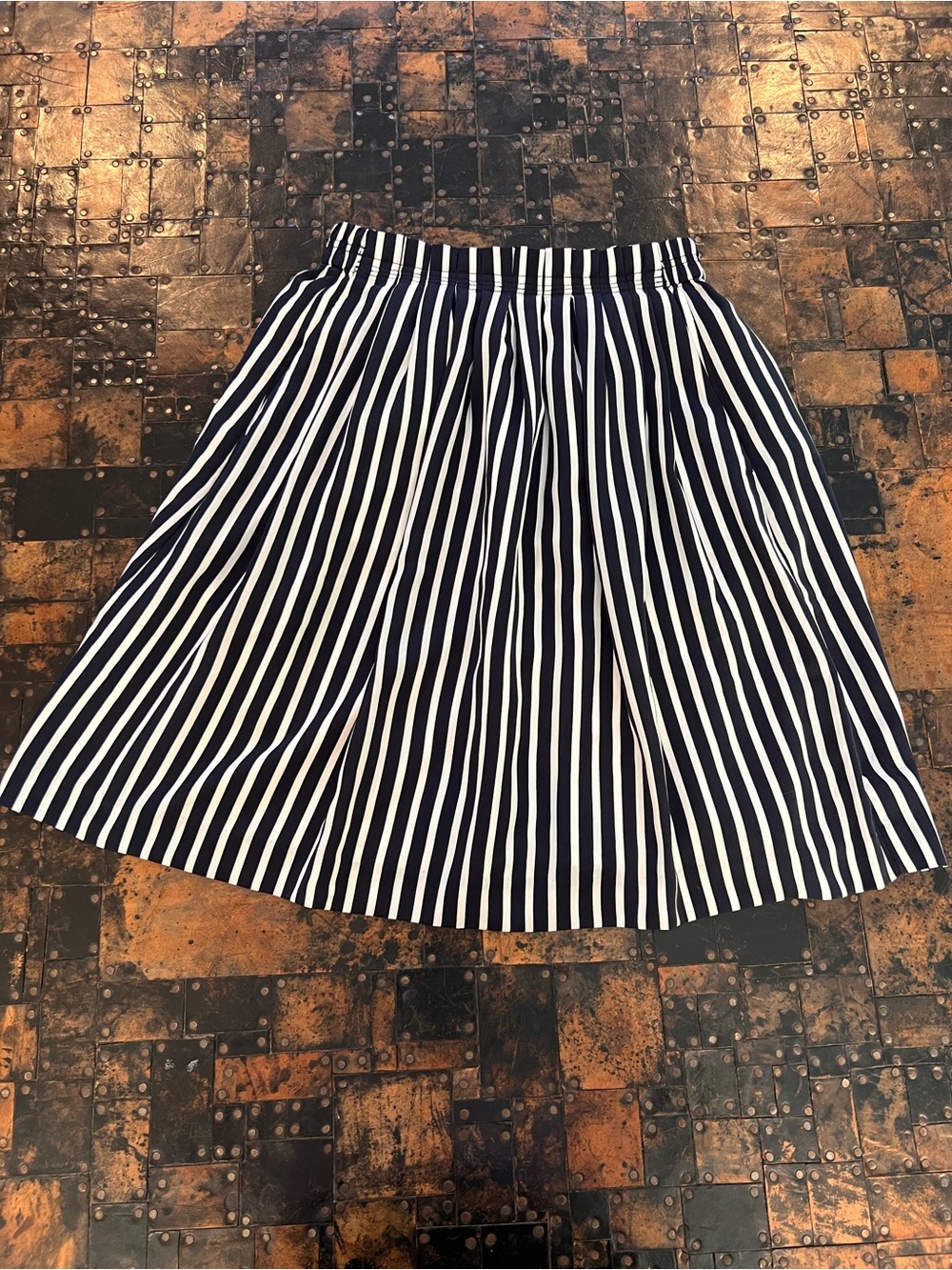 J Crew Navy and White Vertical Stripe A-Line Skirt